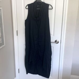 For Cynthia Sleeveless Black Draped Midi Dress